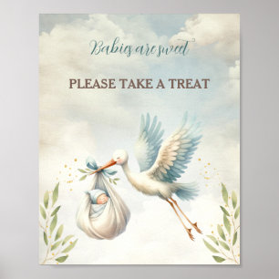 Stork Vintage Blue Boy Baby Shower Favour Sign