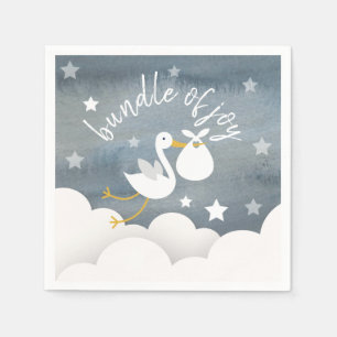 Stork White Bundle Stars Watercolor Baby Shower Napkin