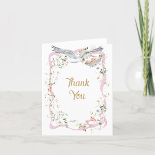 Stork Wildflower Ribbon and Bow Baby Shower Thank You Card
