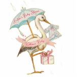 Stork Wildflower Ribbon and Bow Decoration  Standing Photo Sculpture<br><div class="desc">This baby shower photo sculpture is very versatile. The larger size can become a lovely table centerpiece and after the shower a special keepsake for the nursery. The smallest size is perfect for a cake topper that can also become a keepsake to remember this beautiful day. This acrylic cutout features...</div>