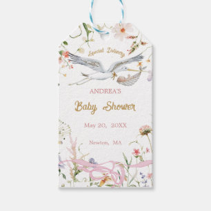 Stork Wildflower Ribbon Baby Shower  Gift Tags