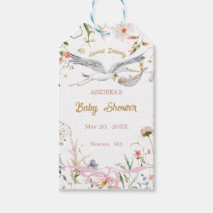 Stork Wildflower Ribbon Baby Shower  Gift Tags