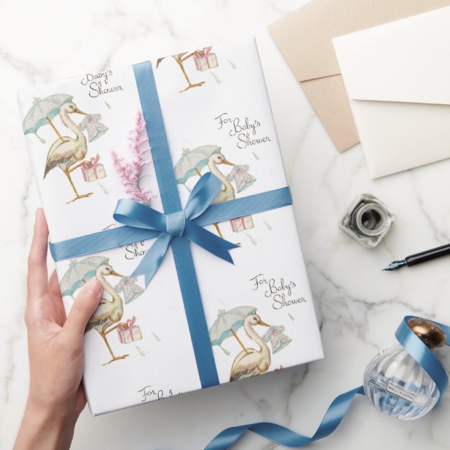 Stork Wildflower Ribbon Baby Shower Wrapping Paper (Gifting)