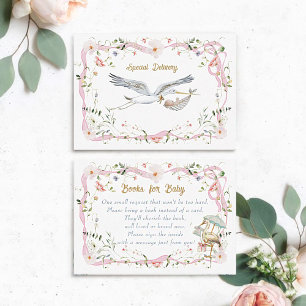 Stork Wildflower Ribbon Books for Baby Shower Enclosure Card