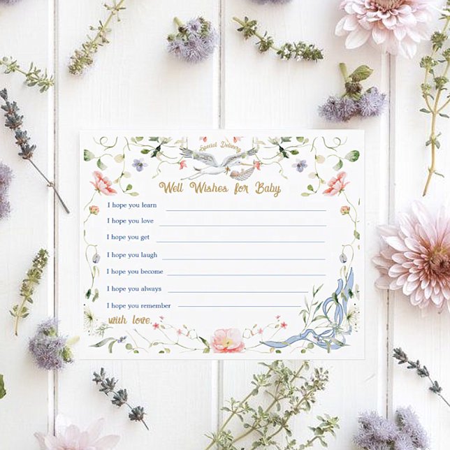 Stork Wildflower Ribbon Well Wishes Advice Card (Creator Uploaded)