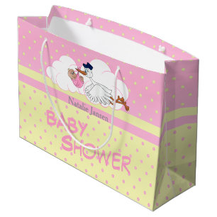 Stork with a Cute Baby Girl Large Gift Bag