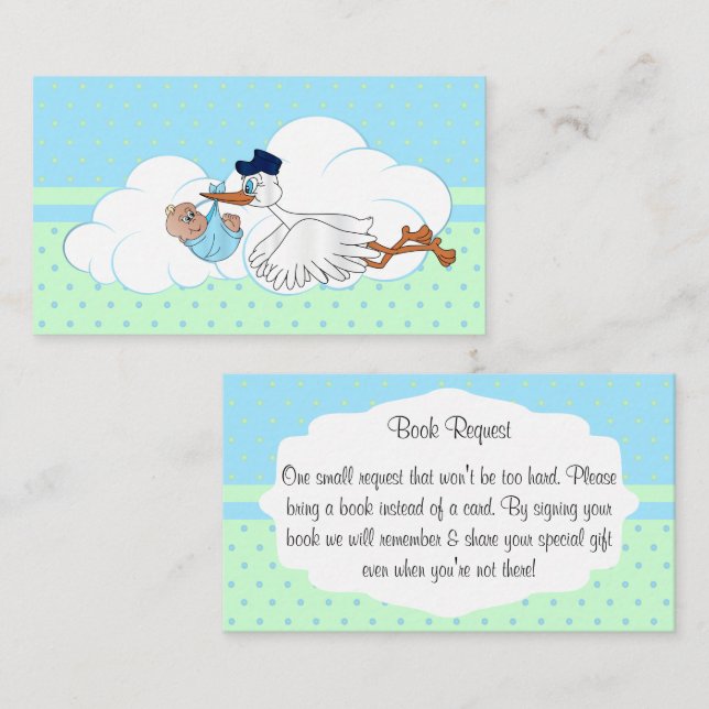 Stork with a Cute Little Baby Boy Book Request Enclosure Card (Front/Back)