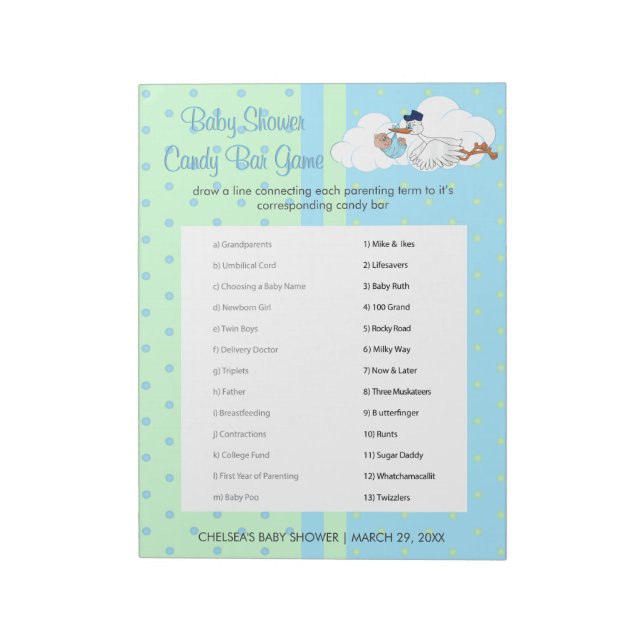 Stork with a Cute Little Baby Boy - Candy Bar Notepad (Rotated)