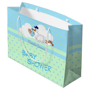 Stork with a Cute Little Baby Boy Large Gift Bag