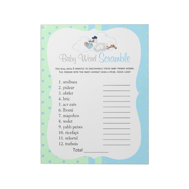 Stork with a Cute Little Baby Boy - Scramble Notepad (Rotated)