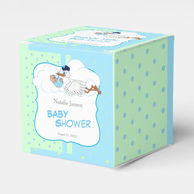 Stork with a Cute Little Baby Boy - Thank You Favor Box (Front Side)