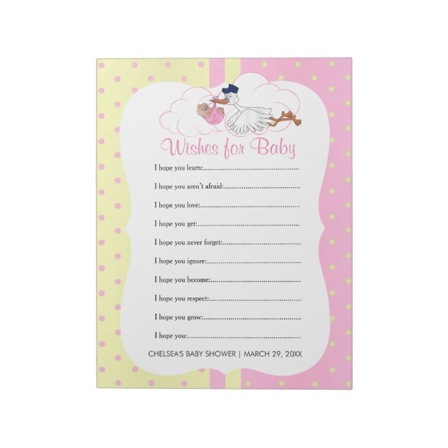 Stork with a Cute Little Baby Girl - Wishes Notepad (Rotated)