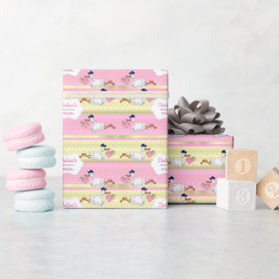 Stork with a Cute Little Baby Girl Wrapping Paper