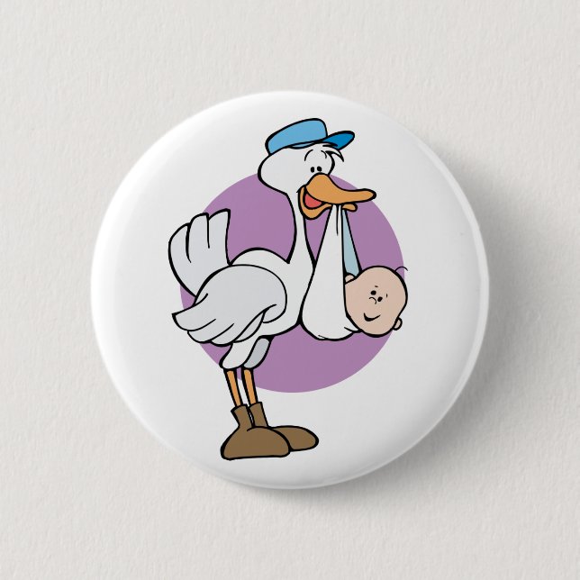 Stork With Baby 2 Inch Round Button (Front)