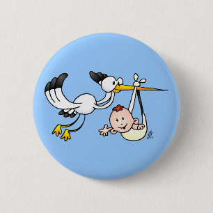 Stork with baby 2 inch round button