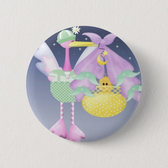 Stork with Baby 2 Inch Round Button (Front)