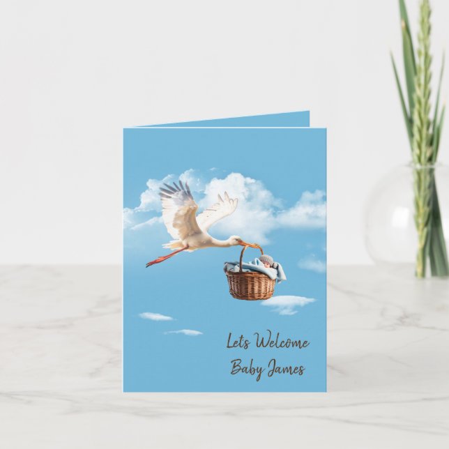 Stork With Baby Boy for Shower Invitation (Front)