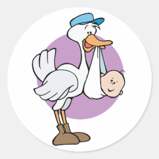 Stork With Baby Classic Round Sticker
