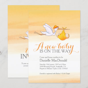 Stork with baby new baby shower invitations
