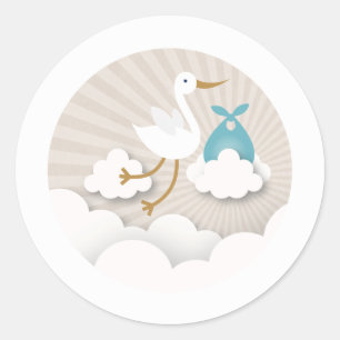 Stork with Blue Bundle Boy Baby Shower Classic Round Sticker