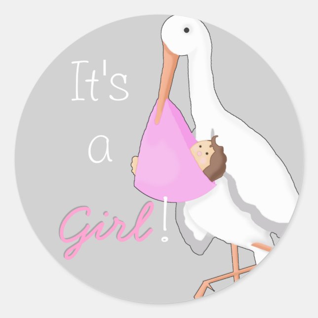 "Stork with Girl" Envelope Seals/Stickers Classic Round Sticker (Front)