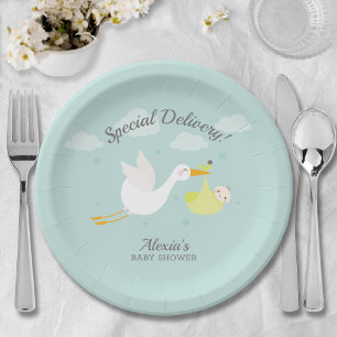 Stork Yellow Baby Bundle Baby Shower Paper Plate