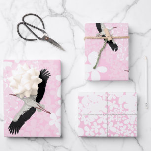 Storks and wild flowers wrapping paper sheet