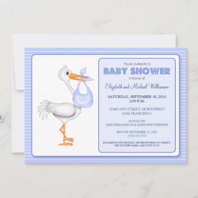 Stork's Arrival Baby Shower Invitation (blue) (Front)