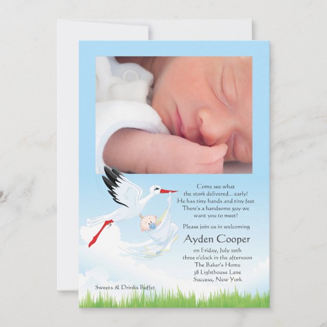 Stork's Early Delivery Photo Post Baby Shower Invitation (Front)
