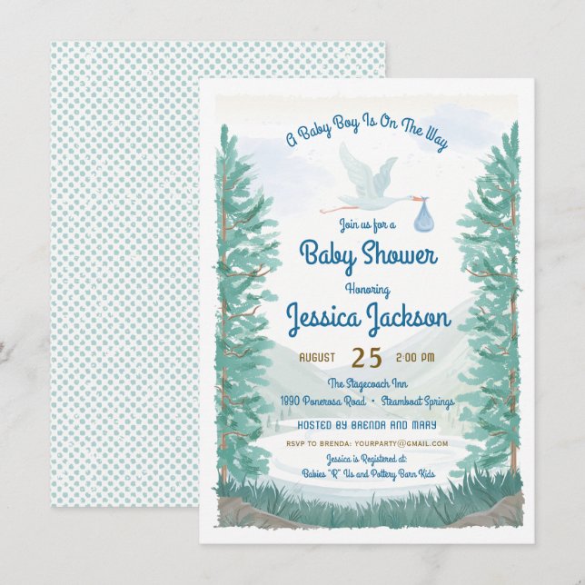 Stork's Journey Baby Boy Shower Invitation (Front/Back)