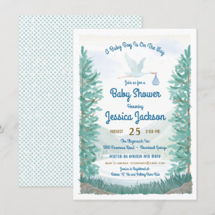 Stork's Journey Baby Boy Shower Invitation