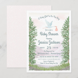 Stork's Journey Baby Girl Shower Invitation