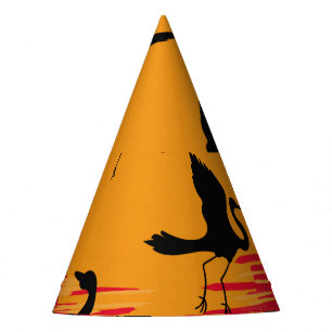 Storks Sunset Silhouette: Colourful Vintage Backdr Party Hat