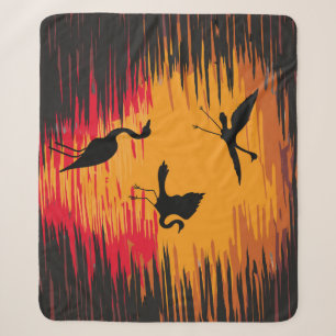 Storks Sunset Silhouette: Colourful Vintage Backdr Sherpa Blanket