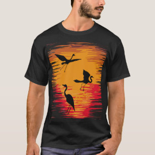 Storks Sunset Silhouette: Colourful Vintage Backdr T-Shirt
