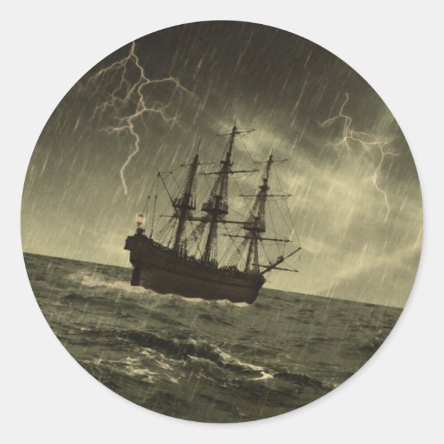 Storm at Sea Classic Round Sticker (Front)