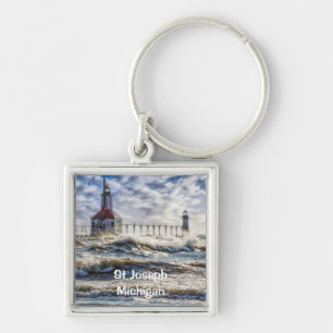 Storm At St Joseph Lighthouse Keychain
