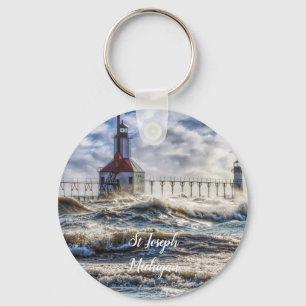 Storm At St Joseph Lighthouse Keychain