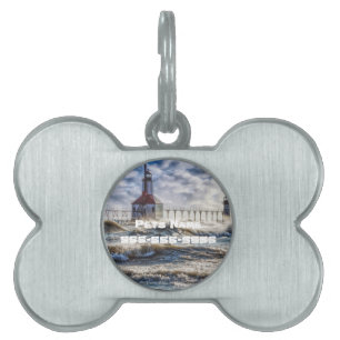 Storm At St Joseph Lighthouse Pet ID Tag