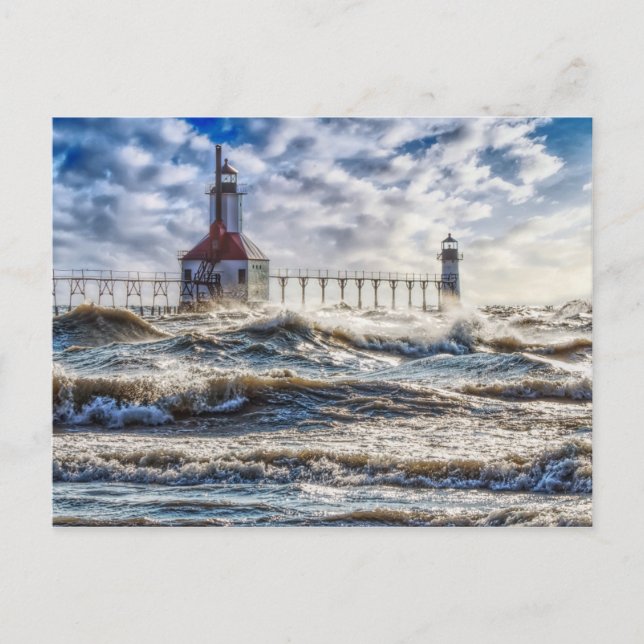 Storm At St Joseph Lighthouse Postcard (Front)