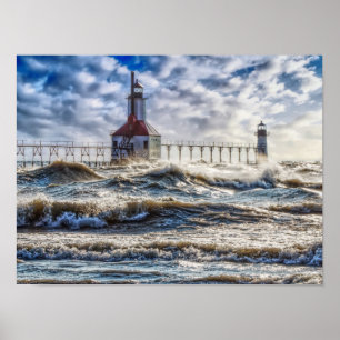 Storm At St Joseph Lighthouse Poster