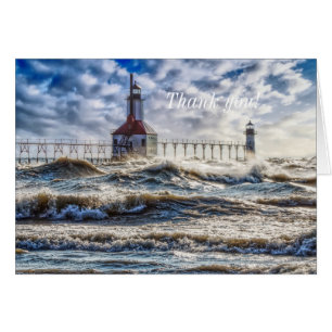 Storm At St Joseph Lighthouse Thank you Card