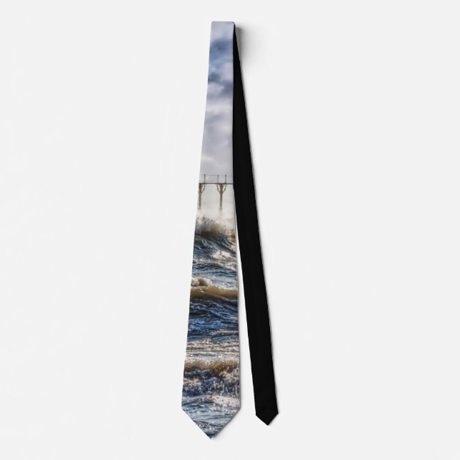 Storm At St Joseph Lighthouse Tie (Front)