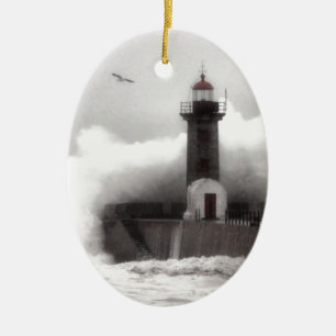 Storm at the Lighthouse Ceramic Ornament