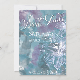 STORM BLUE WATERCOLOR HIBISCUS WEDDING SAVE THE DATE