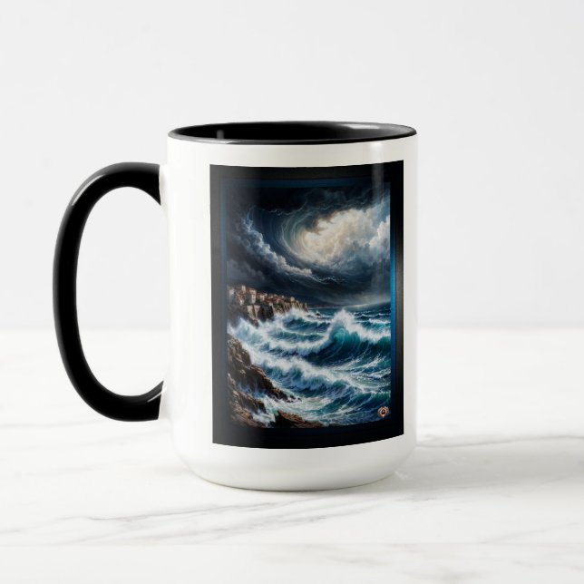 Storm By A Mediterranean Coast AI Art by Xendor7 Mug (Left)