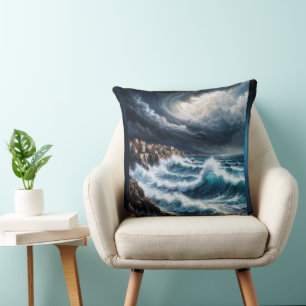 Storm By A Mediterranean Coast AI Art by Xendor7 Throw Pillow