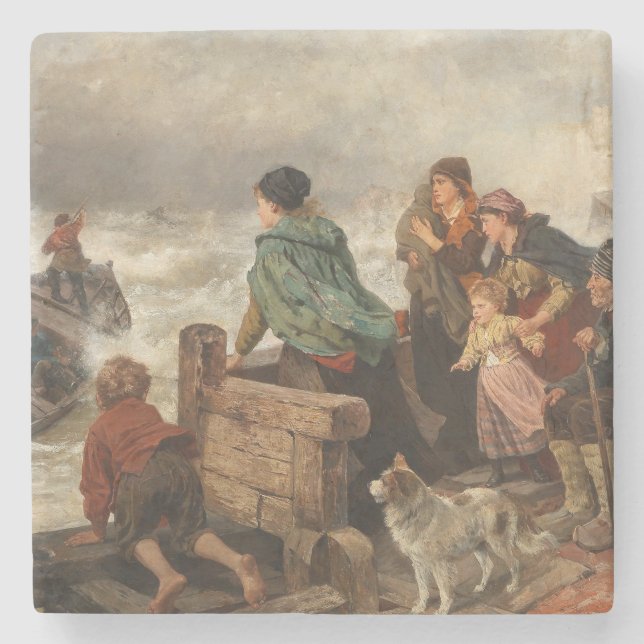 Storm by the Coast (by Rudolf Jordan) Stone Coaster (Front)