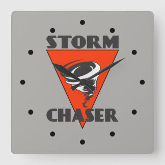Storm Chaser Tornado and Red Triangle Square Wall Clock