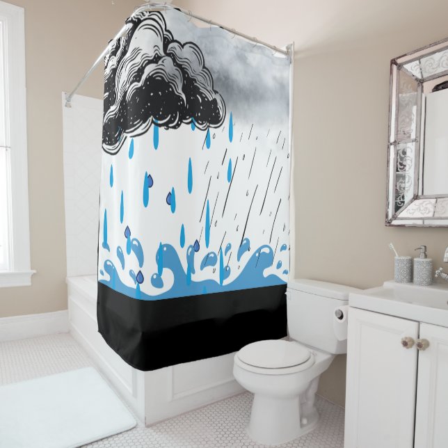 Storm Cloud Shower Curtain – Artistic Rain & Splas (In Situ)